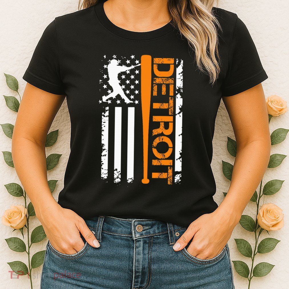 Vintage Detroit Baseball American Us Flag Womens T-Shirt