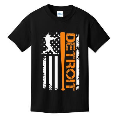 Vintage Detroit Baseball American Us Flag Kids T-Shirt