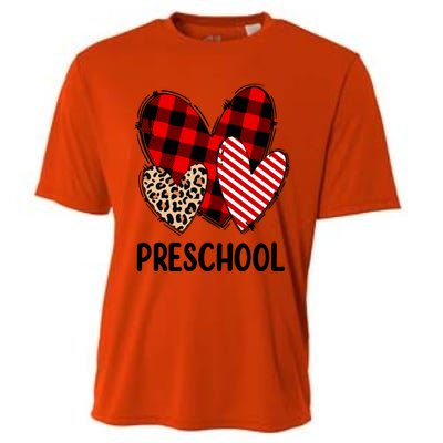 Valentines Day Buffalo Plaid Leopard Preschool Teacher Funny Gift Funny Gift Cooling Performance Crew T-Shirt