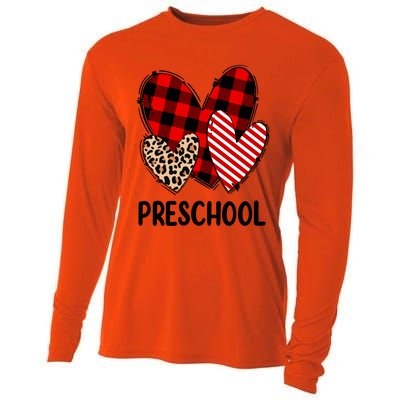 Valentines Day Buffalo Plaid Leopard Preschool Teacher Funny Gift Funny Gift Cooling Performance Long Sleeve Crew