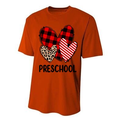 Valentines Day Buffalo Plaid Leopard Preschool Teacher Funny Gift Funny Gift Performance Sprint T-Shirt