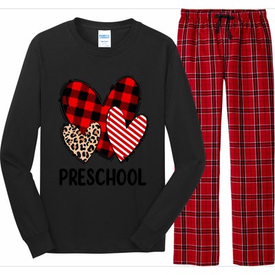 Valentines Day Buffalo Plaid Leopard Preschool Teacher Funny Gift Funny Gift Long Sleeve Pajama Set