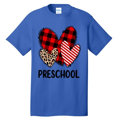 Valentines Day Buffalo Plaid Leopard Preschool Teacher Funny Gift Funny Gift Tall T-Shirt