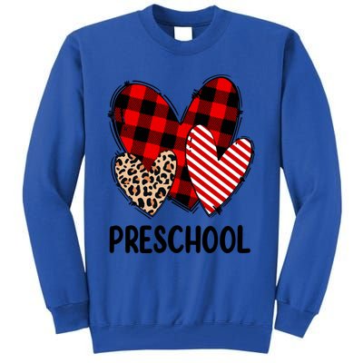 Valentines Day Buffalo Plaid Leopard Preschool Teacher Funny Gift Funny Gift Tall Sweatshirt