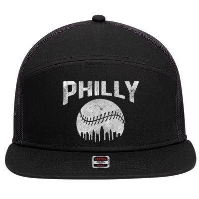 Vintage Distressed Baseball Lovers Cityscape Skyline 7 Panel Mesh Trucker Snapback Hat