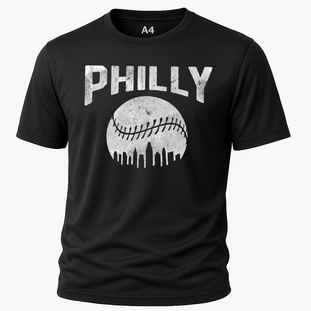 Vintage Distressed Baseball Lovers Cityscape Skyline Cooling Performance Crew T-Shirt