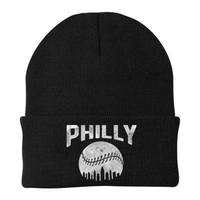 Vintage Distressed Baseball Lovers Cityscape Skyline Beanie