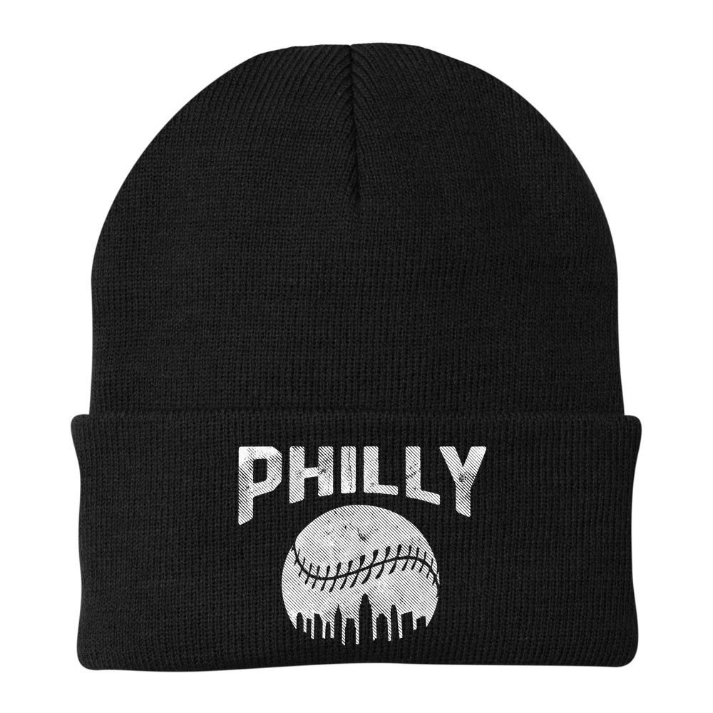 Vintage Distressed Baseball Lovers Cityscape Skyline Beanie