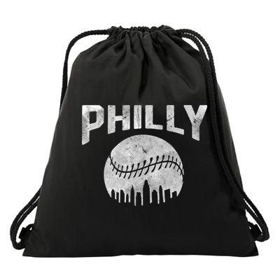 Vintage Distressed Baseball Lovers Cityscape Skyline Drawstring Bag
