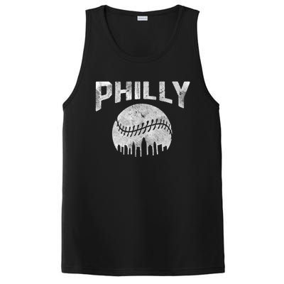 Vintage Distressed Baseball Lovers Cityscape Skyline PosiCharge Competitor Tank