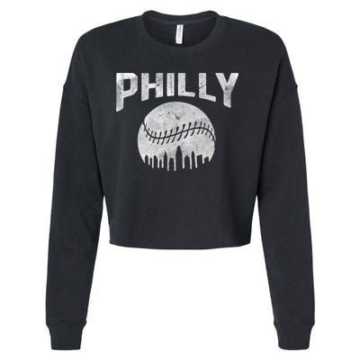 Vintage Distressed Baseball Lovers Cityscape Skyline Cropped Pullover Crew