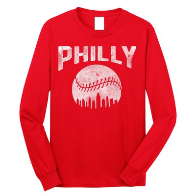 Vintage Distressed Baseball Lovers Cityscape Skyline Long Sleeve Shirt