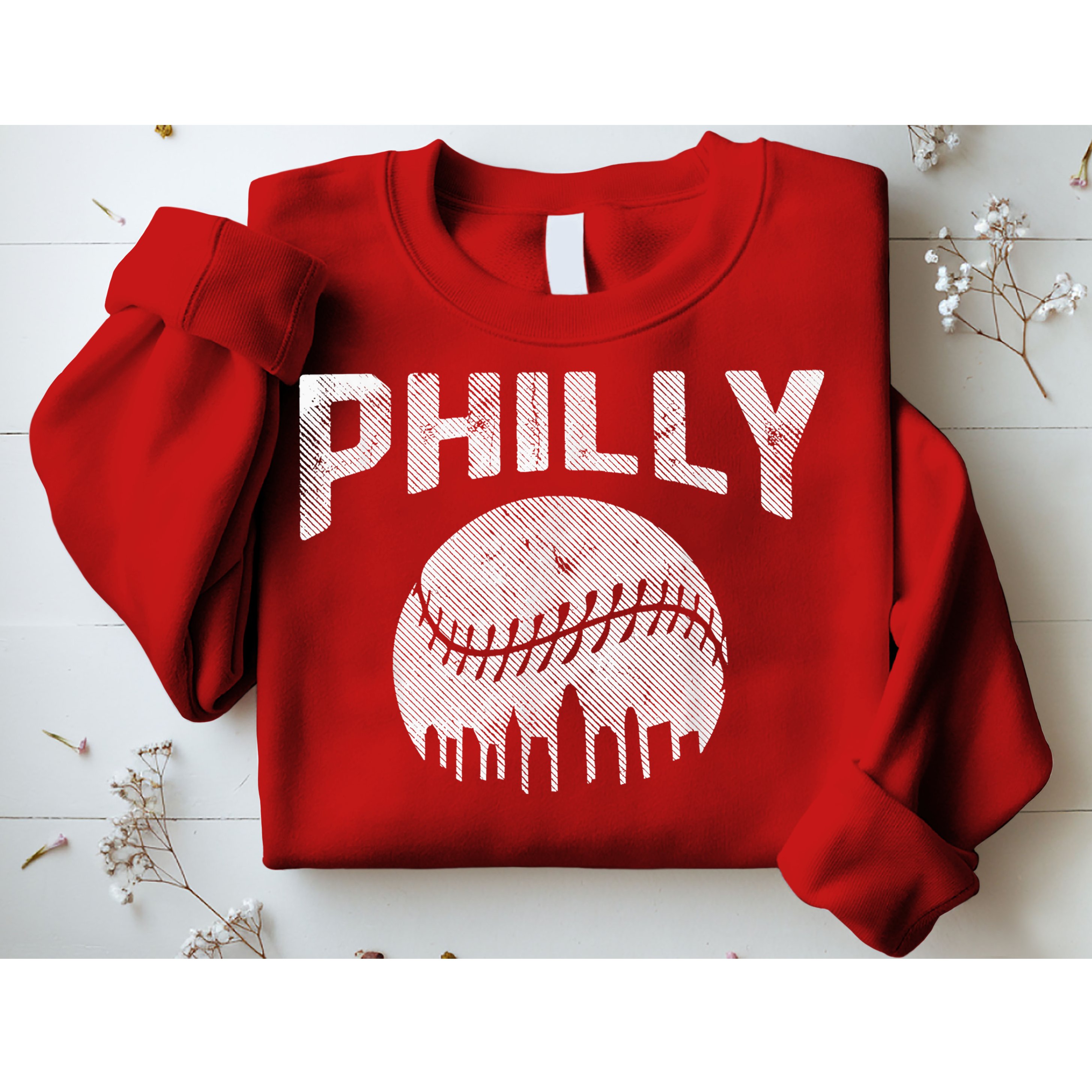 Vintage Distressed Baseball Lovers Cityscape Skyline Sweatshirt