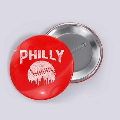 Vintage Distressed Baseball Lovers Cityscape Skyline Button