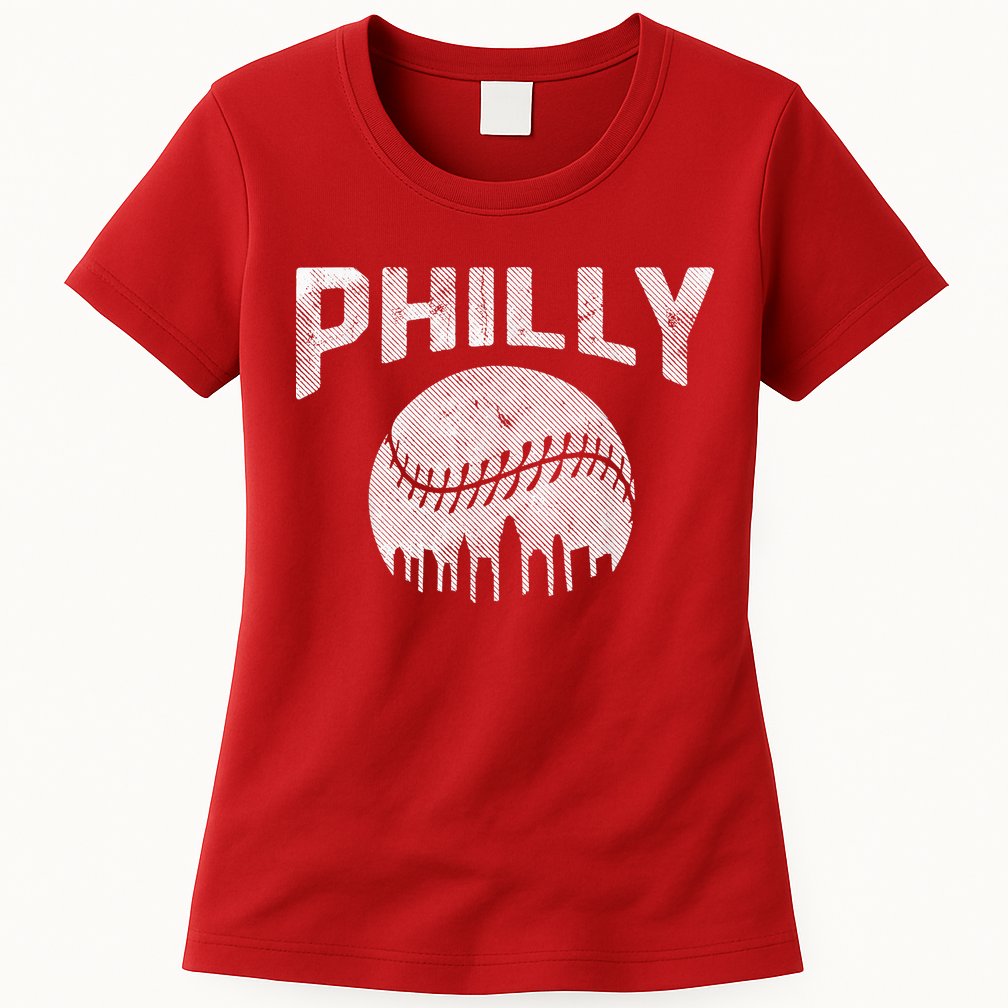 Vintage Distressed Baseball Lovers Cityscape Skyline Womens T-Shirt