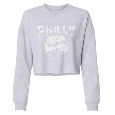 Vintage Distressed Baseball Lovers Cityscape Skyline Cropped Pullover Crew