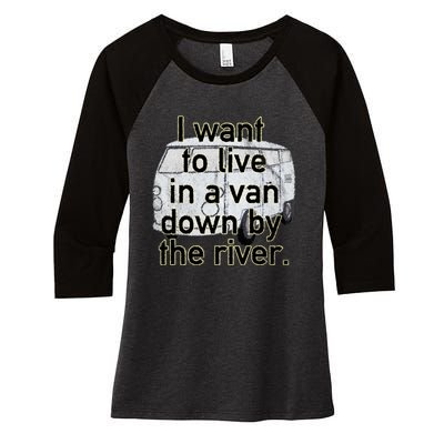 Van Down By The River Distressed Women's Tri-Blend 3/4-Sleeve Raglan Shirt