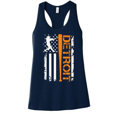 Vintage Detroit Baseball American Us Flag Women's Racerback Tank