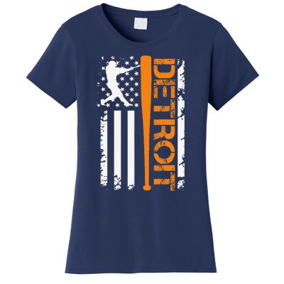 Vintage Detroit Baseball American Us Flag Women's T-Shirt