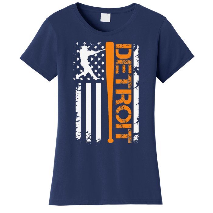 Vintage Detroit Baseball American Us Flag Women's T-Shirt