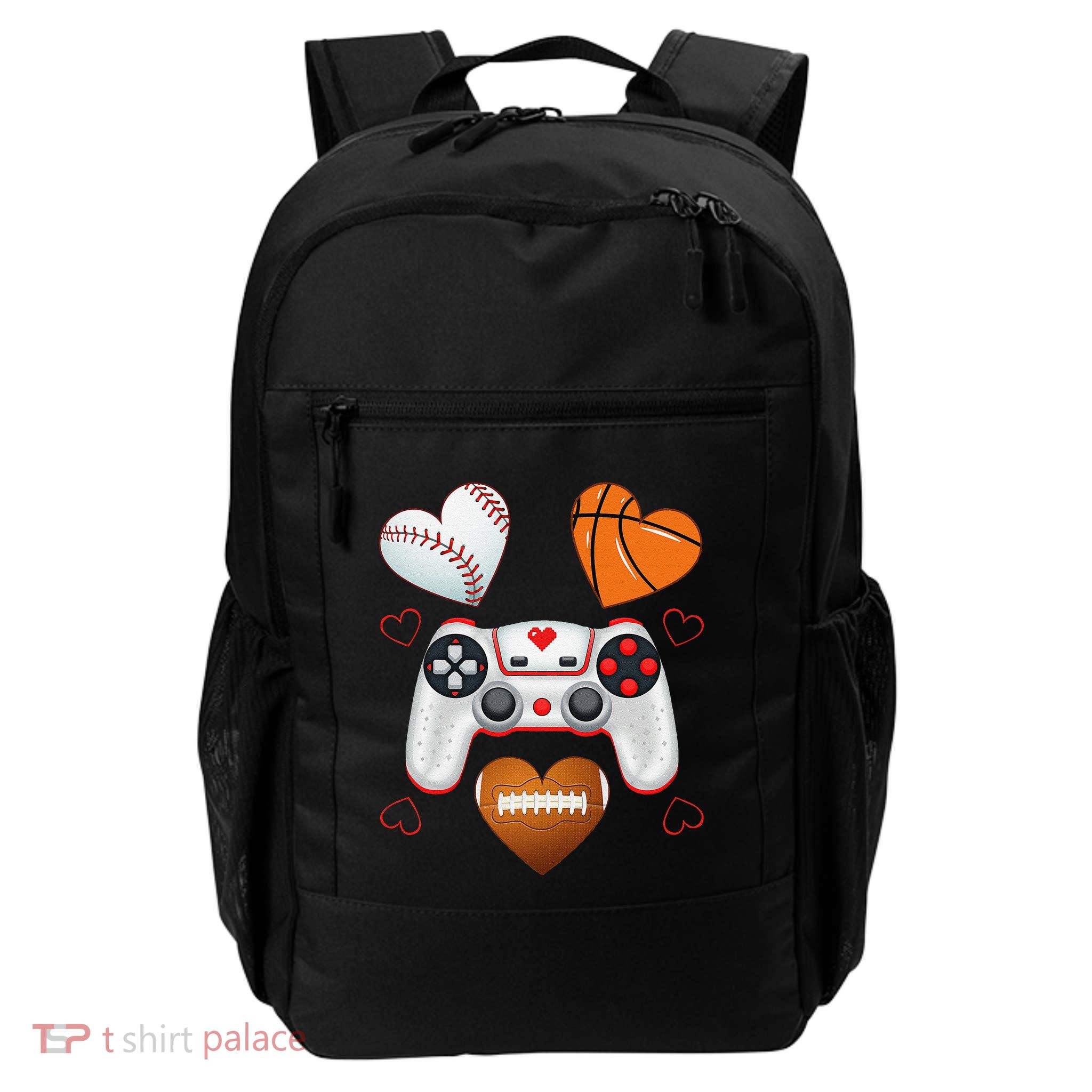 Valentines Day Boy Hearts Gaming Basketball Baseball Gift Daily Commute Backpack
