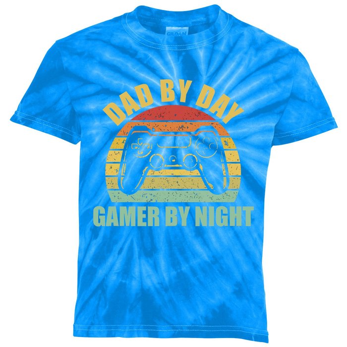 Vintage Dad By Day Gamer By Night Fathers Day Gift Kids Tie-Dye T-Shirt