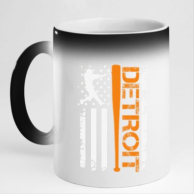 Vintage Detroit Baseball American Us Flag 11oz Black Color Changing Mug