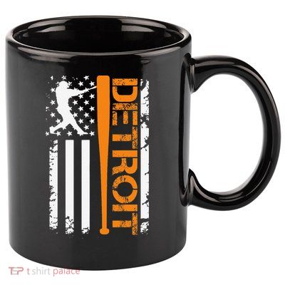 Vintage Detroit Baseball American Us Flag 11oz C Handle Ceramic Mug