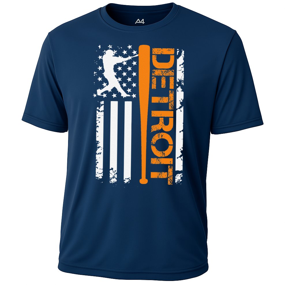 Vintage Detroit Baseball American Us Flag Cooling Performance Crew T-Shirt