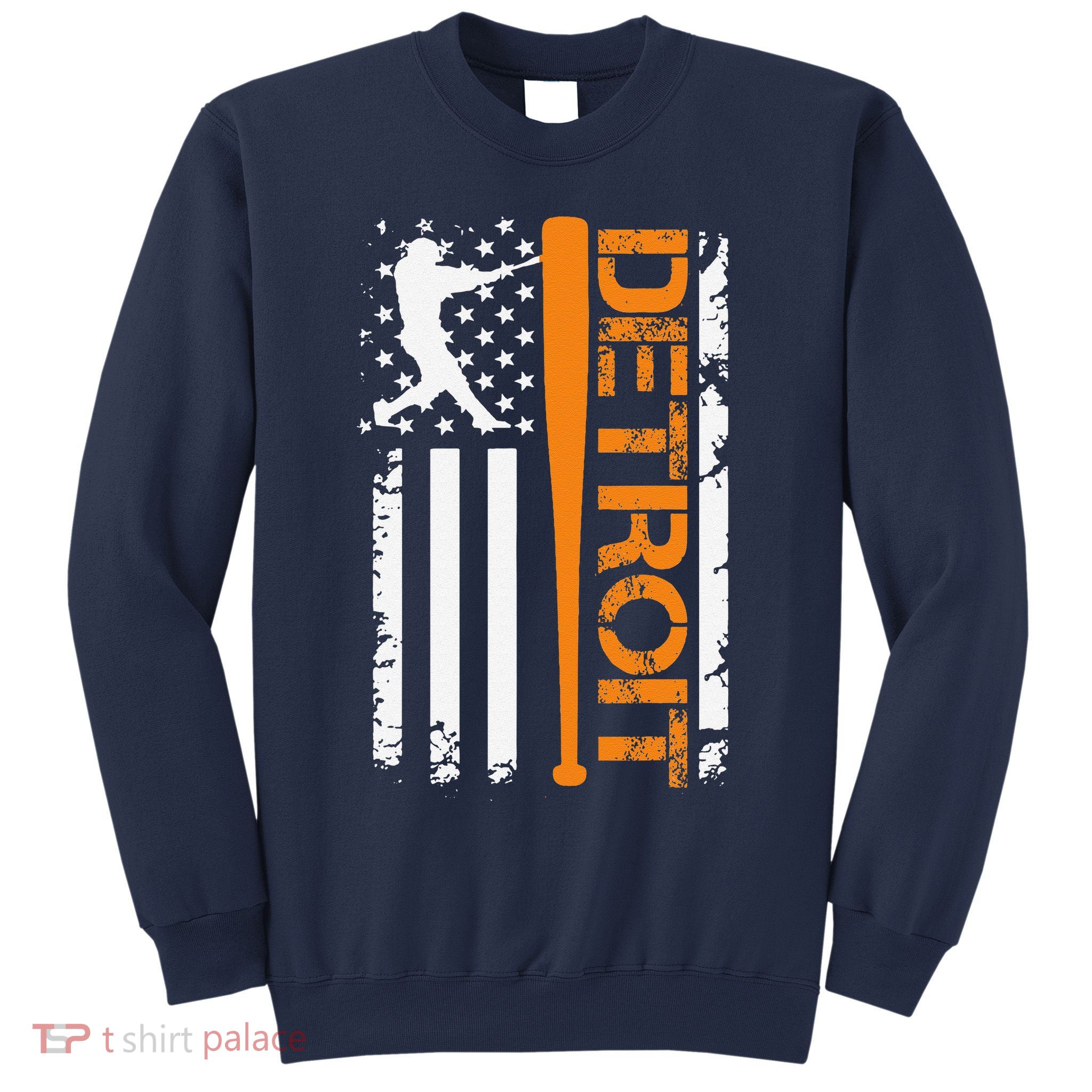 Vintage Detroit Baseball American Us Flag Sweatshirt