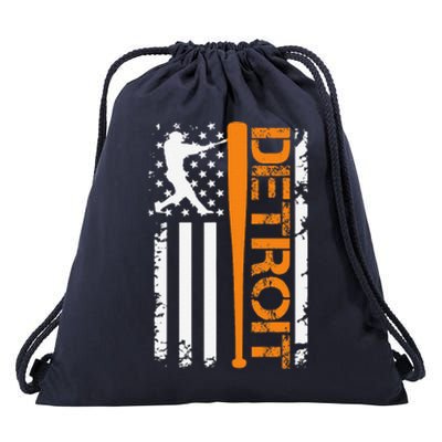 Vintage Detroit Baseball American Us Flag Drawstring Bag