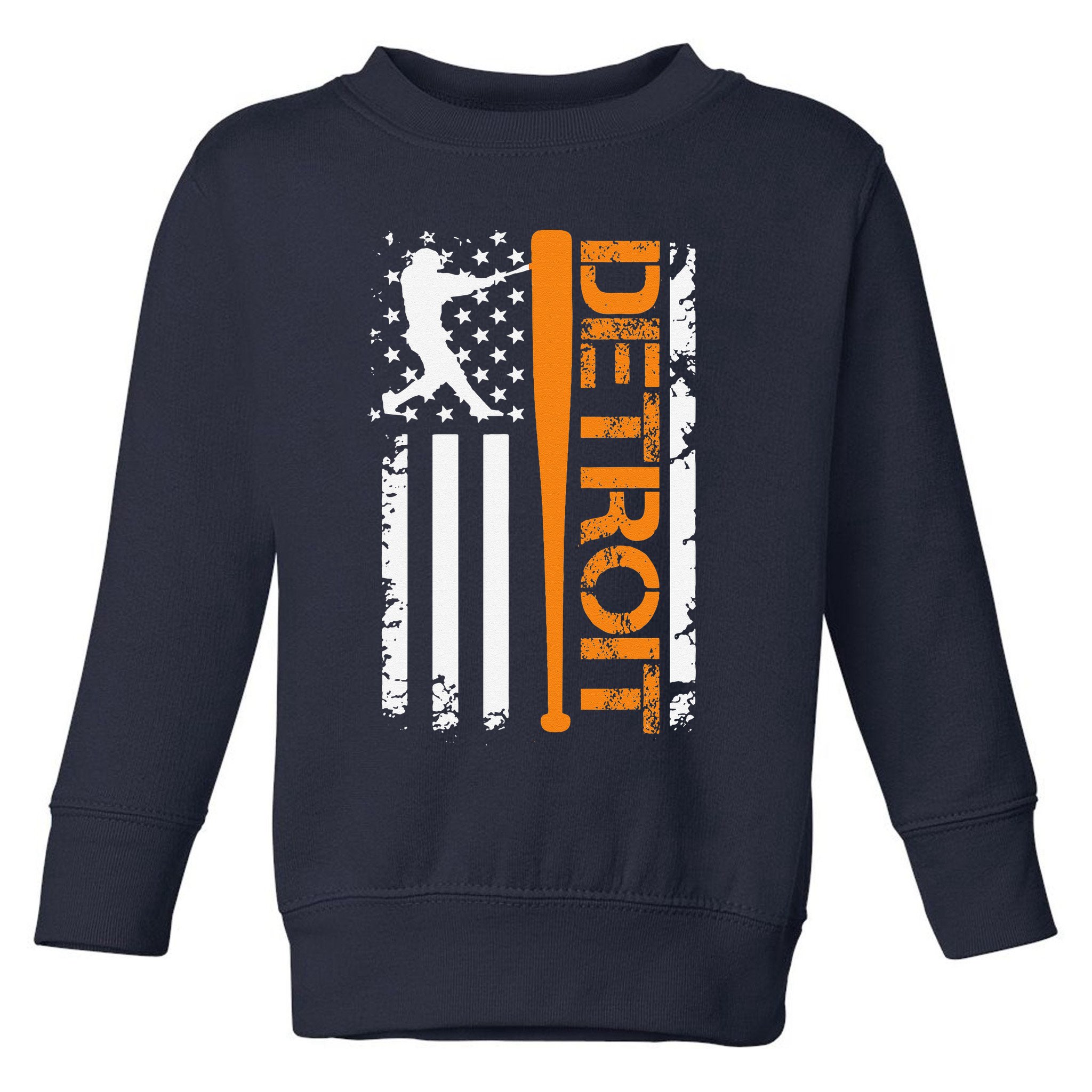 Vintage Detroit Baseball American Us Flag Toddler Sweatshirt