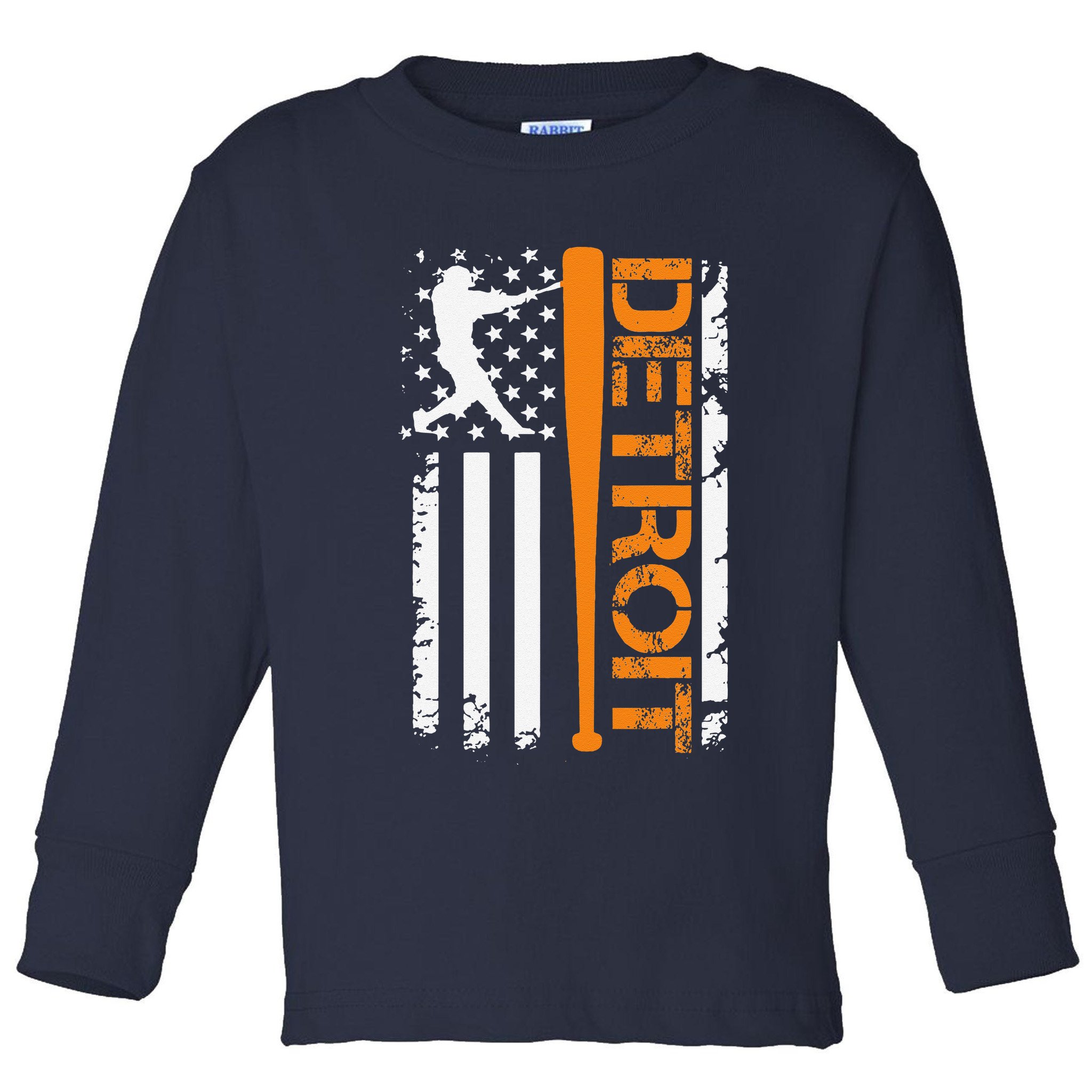 Vintage Detroit Baseball American Us Flag Toddler Long Sleeve Shirt