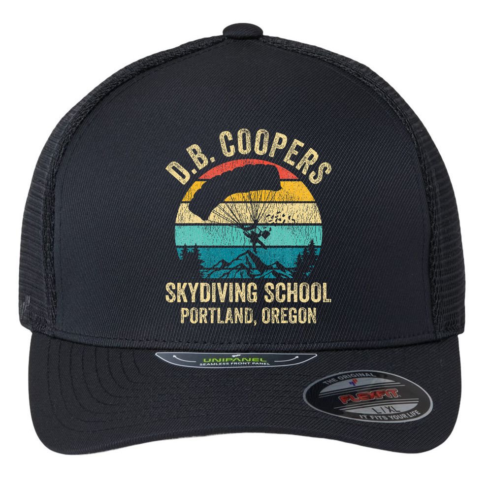 Vintage D. B. Coopers Skydiving School Portland Oregon Retro Flexfit Unipanel Trucker Cap