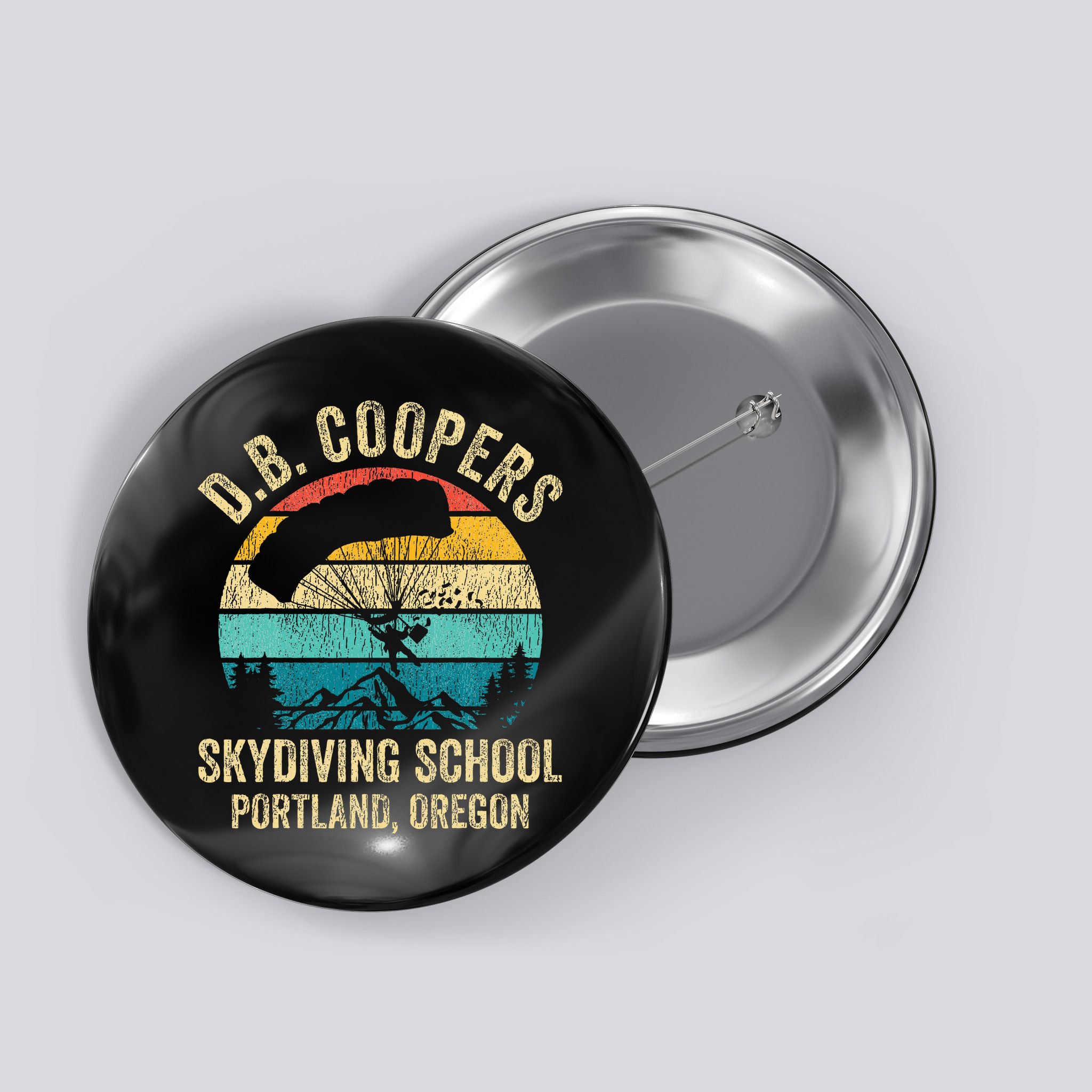 Vintage D. B. Coopers Skydiving School Portland Oregon Retro Button