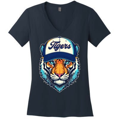 Vintage Detroit Baseball Tiger Sports Fan Women's V-Neck T-Shirt