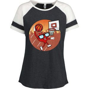 Valentines Day Basketball Heart Dunking Ball Enza Ladies Jersey Colorblock Tee