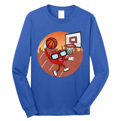 Valentines Day Basketball Heart Dunking Ball Long Sleeve Shirt