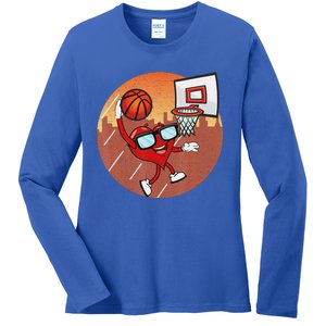 Valentines Day Basketball Heart Dunking Ball Ladies Long Sleeve Shirt