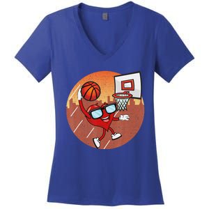 Valentines Day Basketball Heart Dunking Ball Women's V-Neck T-Shirt