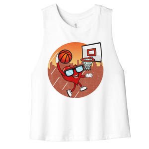 Valentines Day Basketball Heart Dunking Ball Women's Racerback Cropped Tank