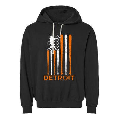 Vintage Detroit Baseball Soul American Us Flag Garment-Dyed Fleece Hoodie