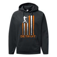 Vintage Detroit Baseball Soul American Us Flag Performance Fleece Hoodie