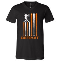 Vintage Detroit Baseball Soul American Us Flag V-Neck T-Shirt