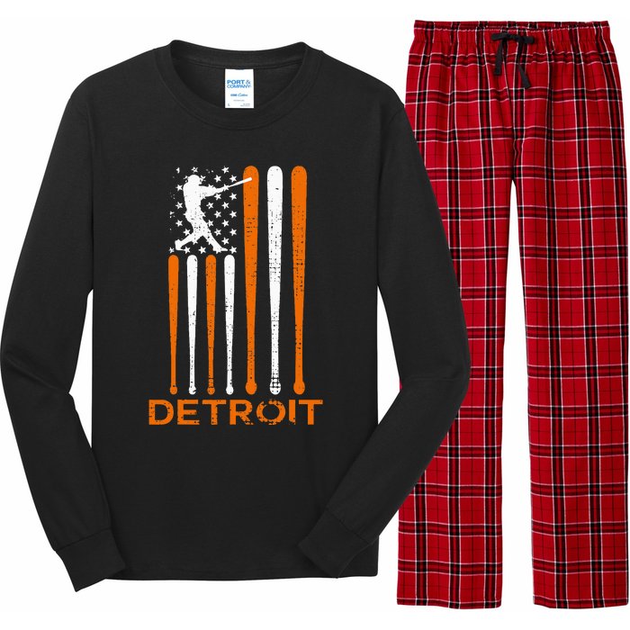 Vintage Detroit Baseball Soul American Us Flag Long Sleeve Pajama Set