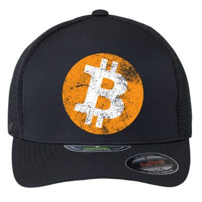 Vintage Distressed Bitcoin Logo Flexfit Unipanel Trucker Cap