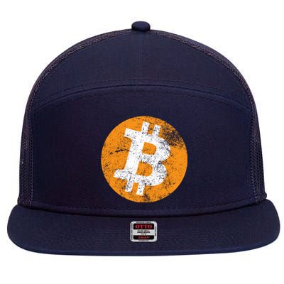 Vintage Distressed Bitcoin Logo 7 Panel Mesh Trucker Snapback Hat