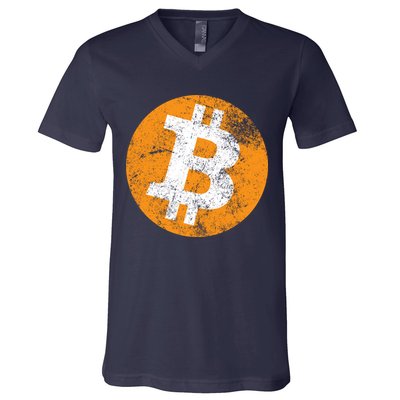 Vintage Distressed Bitcoin Logo V-Neck T-Shirt
