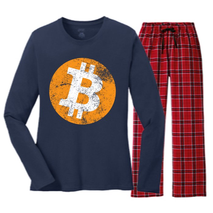 Vintage Distressed Bitcoin Logo Women's Long Sleeve Flannel Pajama Set 