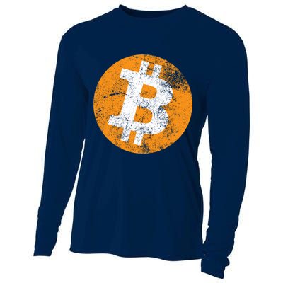 Vintage Distressed Bitcoin Logo Cooling Performance Long Sleeve Crew